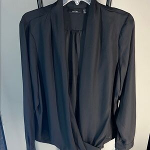 Apt. 9 Black Draped Wrap-Front Blouse with Shawl Collar